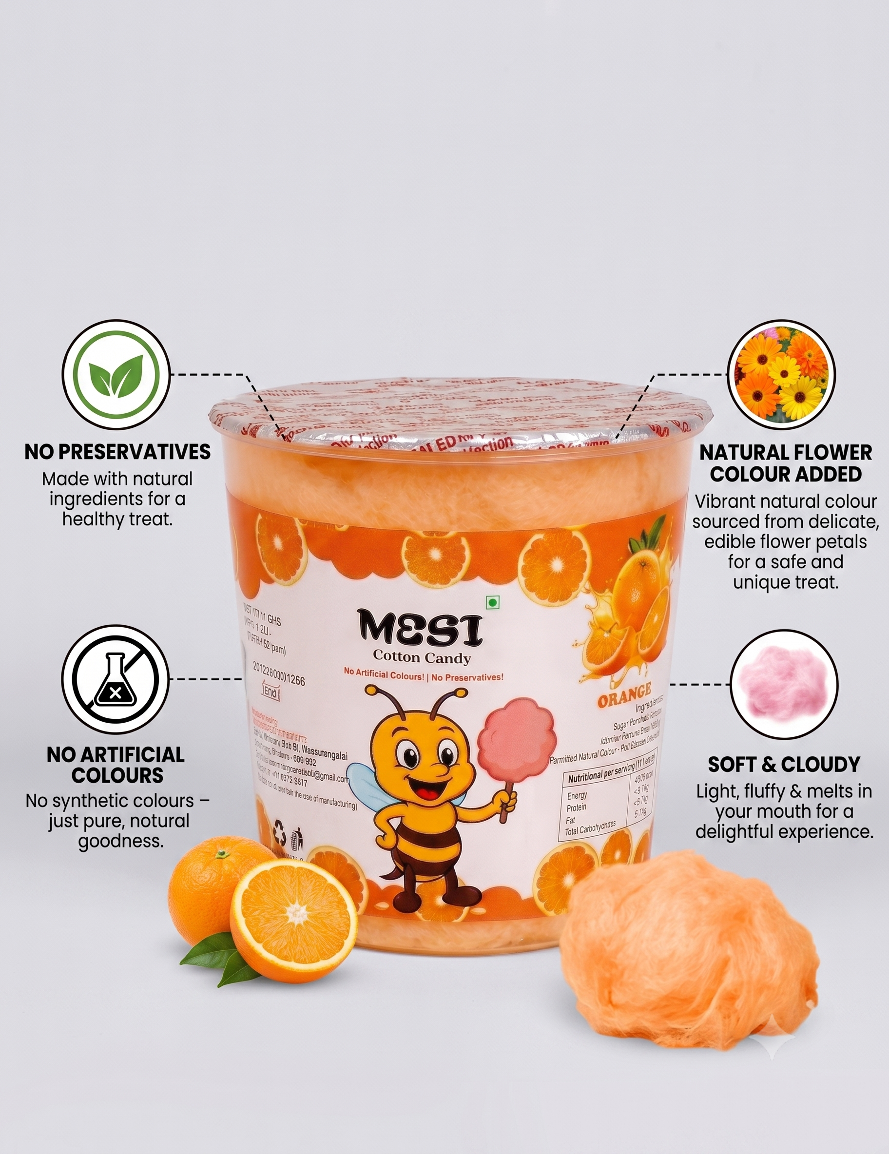 Mesi Tangy Orange Cotton Candy | Bright & Sweet (6 Pcs)