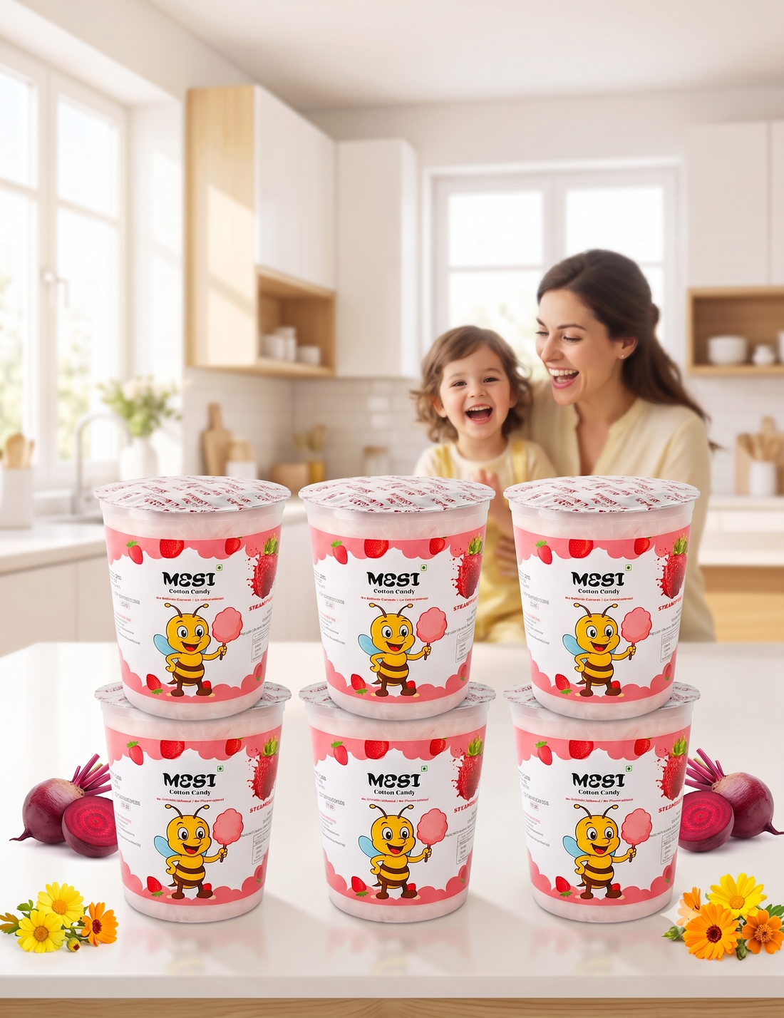 Mesi Fluffy Strawberry Cotton Candy – 6 Pack (Melt-in-Your-Mouth Sweetness)